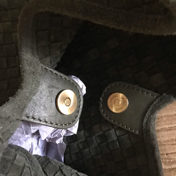 NWT Olive Green Woven Suede Leather Slouchy Hobo Shoulder Bag - Picture 6 of 10